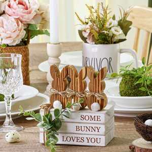 Decoración de Escritorio de Conejo de Madera, Adorno de Pascua, Decoración Festiva para Interiores con Letrero 'Some Bunny Loves You' - Product Image 4