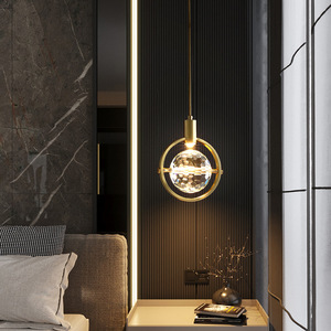 Nordic-Style <b>Light</b> Luxury All-Copper Chandelier Crystal Soccer Ball-Shaped Pendant for Bedroom Entryway Luxury Living <b>Space</b> - Product Image 2