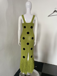 A10558 Migugarment Nuovo <span class=keywords><strong>Abito</strong></span> Casual da Donna Alla Moda con Nappe e Dettagli a Pois Neri, Maxi <span class=keywords><strong>Abito</strong></span> in Maglia, Saldi Estate 2025 - Product Image 5