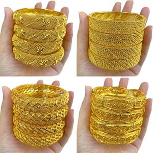 Middle East Cross-Border 24K Gold Plated <b>Copper</b> Alloy Open Hollow Geometric Trendy <b>Bangles</b> Women's Bridal Anniversary Jewelry - Product Image 4