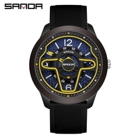 Sanda 9023 Jam Tangan Silikon Hijau Bisnis Fashion Pria dengan Gerakan Kuarsa, Kalender, Tahan Guncangan, dan Tahan Air.