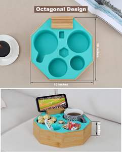 <span class=keywords><strong>Plateau</strong></span> porte-gobelet pour canapé, octogonal, en silicone et bambou, pour collations, boissons, télécommande, avec support <span class=keywords><strong>de</strong></span> téléphone rotatif pour lit et canapé - Product Image 4