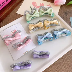 2024 Kẹo Màu 2 cái/bộ Thời Trang Kim Cương Bunny Tai Tóc Clip Ngọt Ngào Và Dễ Thương Bow Kẹp Tóc Cho Trẻ Em Phụ Kiện