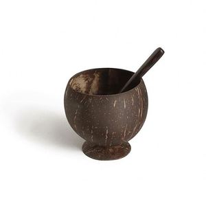Bols en noix de coco naturels polis avec cuillère en bois pour boisson, jus, lait, thé - Product Image 3