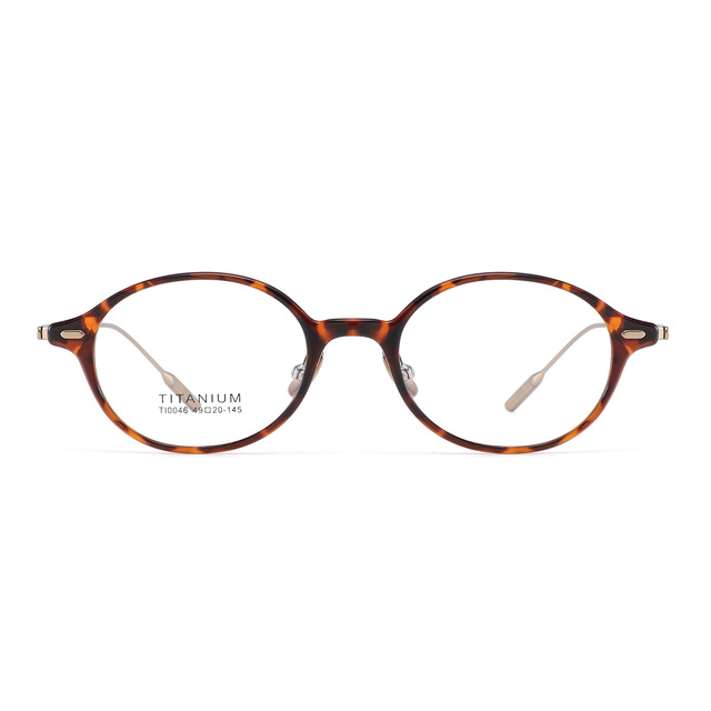 Tortoise Shell Oval Eyewear Frames Kate Trend TR Front Titanium Temple Retro Nerd Myopia Glasses TI4006-1