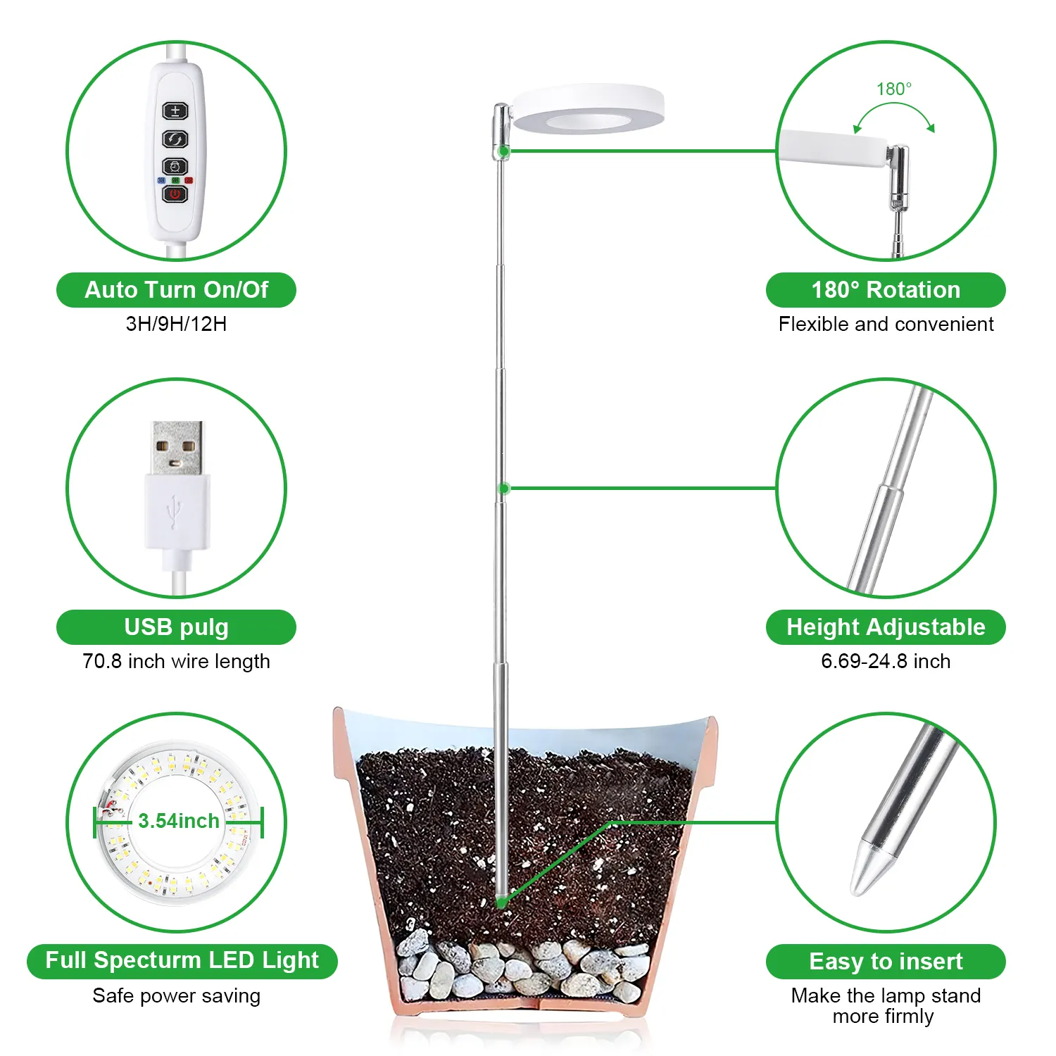 Anel de ângulo LED para cultivo de plantas, luz de crescimento para plantas de interior, 10 reguláveis, 3/9/12H, temporizador de luz quente, halo, luzes de crescimento