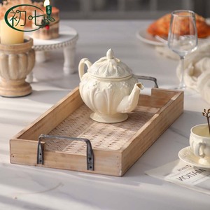 Bandeja de café estilo japonés para mesa de café, bandeja de servir con textura de bambú tejido y patrón de madera para sala de estar, hogar, plato de frutas - Product Image 1