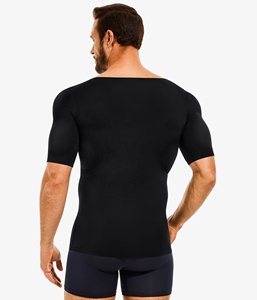 T-shirt de compression rembourré pour <span class=keywords><strong>homme</strong></span> à manches courtes, effet musculaire, avec coussinets amovibles, pour musculation - Product Image 2