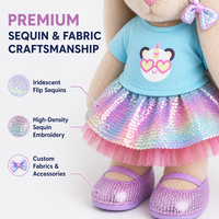 Peluche personnalisée en forme de lapin de 40 cm, tenue de poupée lapin, robe de poupée à paillettes OEM, accessoires en peluche EN71