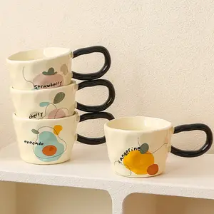 Tasse en céramique rétro avec grande poignée ins couple en porcelaine tasse à café tasses à eau de bureau