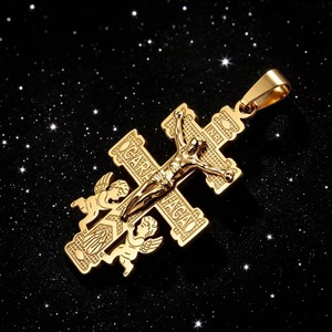 Croix <span class=keywords><strong>orthodoxe</strong></span> chrétienne en acier inoxydable, pendentif crucifix de Jésus, bijoux religieux vintage, cadeau - Product Image 6