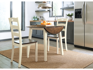 Ensemble de table à manger à 3 places Woodanville avec plateau rabattable, design bicolore style cottage-chic, chaises à dossier échelle pliables - Product Image 3