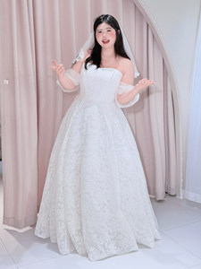 Abito da sposa in pizzo taglie forti, elegante e confortevole, per ragazze, fino a 100 kg, per uso quotidiano, bianco, per fidanzamento, <span class=keywords><strong>matrimonio</strong></span> e registrazione, lunghezza a terra - Product Image 2