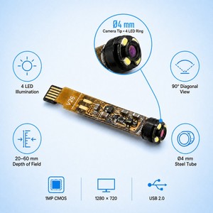 Module de caméra endoscopique USB 2.0, vue à 90 degrés, 4 lumières LED, capteur CMOS à mise au point de 20 à 60 mm, résistant à l'humidité élevée pour l'<span class=keywords><strong>inspection</strong></span> - Product Image 2