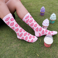 Chaussettes personnalisées pour femme avec logo, idéales pour l'automne, en nylon/coton/spandex, écologiques, avec logo sur le bord/le corps, emballage en forme de coupe de crème glacée