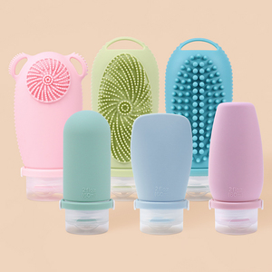 Bouteilles <span class=keywords><strong>de</strong></span> voyage en silicone personnalisées avec logo, 200 ml (6 oz), écologiques, rechargeables, anti-déversement, avec bouchon à vis et gaufrage, pour shampoing et gel douche - Product Image 2
