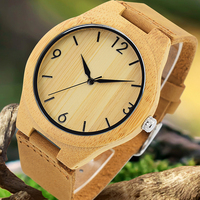 Jam tangan kayu bambu OEM dengan tali kulit asli Gerakan Jepang