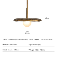 Suspension en laiton Wabi Sabi pour îlot de cuisine, café, style nordique, en laiton massif et verre, LED, vente en gros d'usine, transfrontalier, modèle Lilypad
