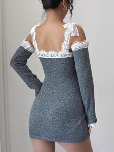 All'ingrosso donna primavera autunno <span class=keywords><strong>maglia</strong></span> abito Patchwork di <span class=keywords><strong>pizzo</strong></span> <span class=keywords><strong>con</strong></span> collo a barca a mano stile <span class=keywords><strong>maniche</strong></span> staccabili - Product Image 6