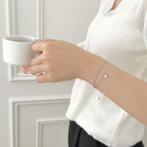 Dylam Trending Lucky Style Jewellery Rhodium Plated Sterling Silver Double Layer Chain 5A Zirconia Four Leaf <b>Clover</b> <b>Bracelets</b> - Product Image 5