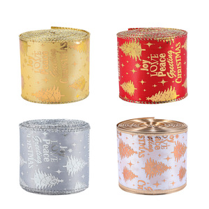 Pita Natal Glitter Bahan Kain Bronzing Pita Dekoratif untuk Pohon Natal Kotak Hadiah Ikat Anyaman - Product Image 5