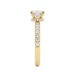 Elegante Anillo de Compromiso con Diamante Cultivado en Laboratorio, Corte Brillante Redondo, Chapado en Oro de 18K/14K, Halo Oculto, Joyería Fina para Mujer - Product Image 1