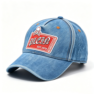 Washed Denim Baseball <b>Cap</b> with Skull Embroidery Vintage Distressed Adjustable Dad Hat for Men <b>Women</b> - Product Image 5
