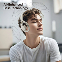 Headphone BT nirkabel, Headphone atas telinga dengan ENC penghilang kebisingan, bando baja tahan karat, desain berlubang