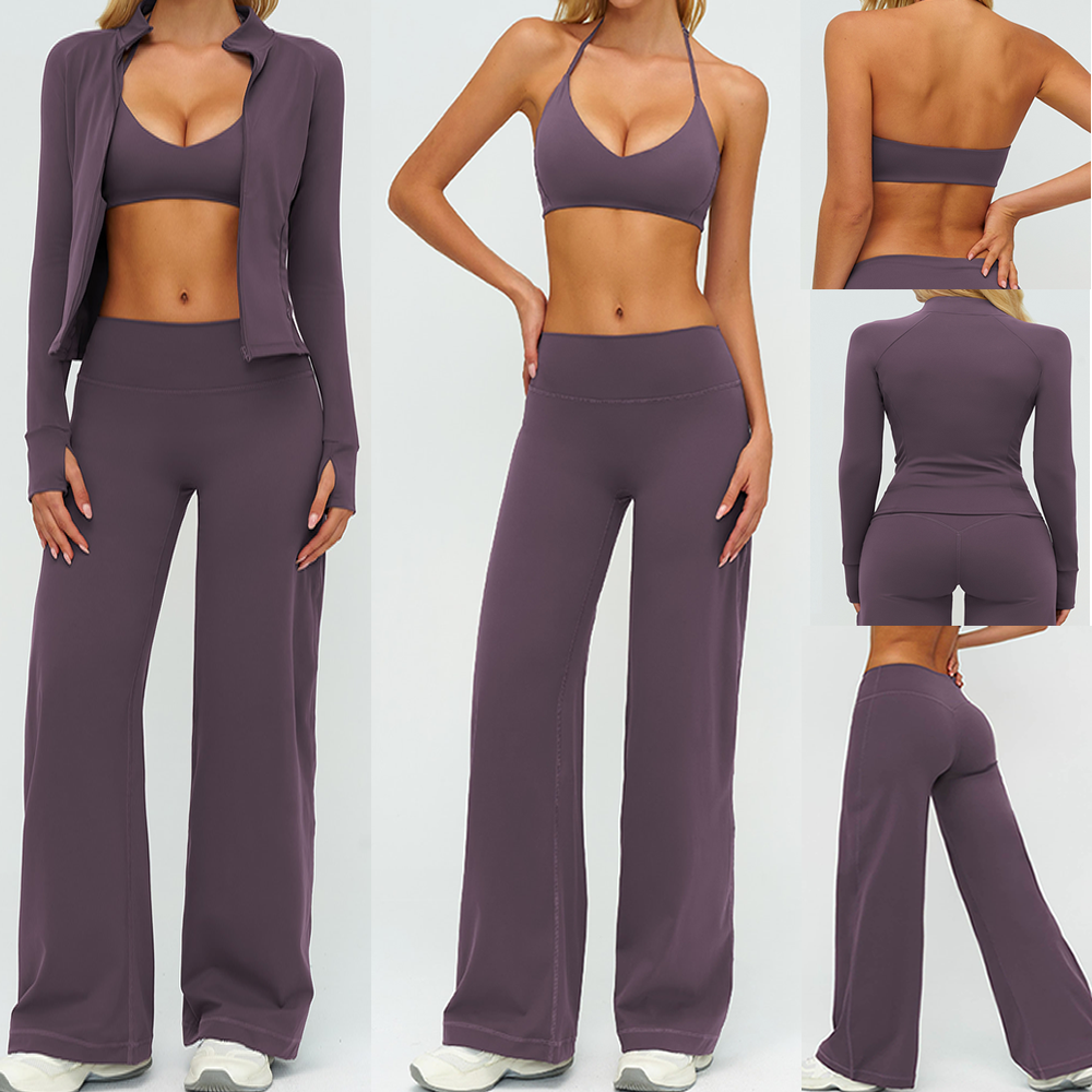 2026 Custom Logo 3pcs Women Fitness Gym Yoga Set Workout Sports Suit with Front Logo Elastic Waist Four-Way Stretch Wholesale