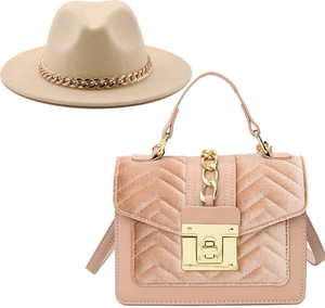 Q20123 8 couleurs automne/hiver dames Jazz large bord Fedora avec chaîne bandeaux et velours sacs à main femmes feutre <span class=keywords><strong>Fedoras</strong></span> + sac ensemble - Product Image 5