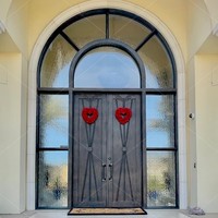 Porte d'entrée double en fer forgé de luxe avec transom et panneau latéral en fer forgé