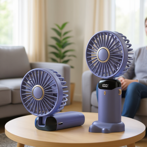 พัดลมพกพาขนาดเล็กแบบสวมใส่ได้ แบตเตอรี่ 2500mAh 5 ระดับความเร็ว จอแสดงผลดิจิตอล พัดลมระบายความร้อนในร่มแบบพับได้ สีฟ้า - Product Image 2