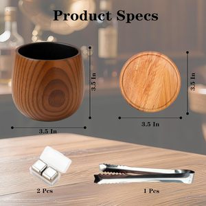 Verres à whisky et <span class=keywords><strong>bourbon</strong></span> en bois brûlé, faits à la main, résistants aux chocs, ensemble cadeau de 5 pièces pour hommes, maris, pères, frères (M) - Product Image 3