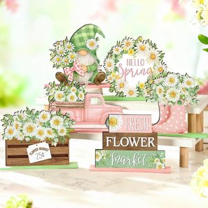 Cross-border <b>Spring</b> Daisy Layered Tray <b>Decoration</b> Farmhouse Wooden Countryside Floral Dwarf Wreath Desktop Sign - Product Image 3