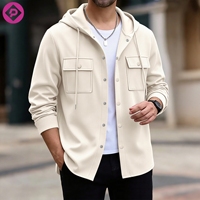 Blouson décontracté pour homme, coupe ample, grande taille, couleur unie, en tissu gaufré, à simple boutonnage, avec boucle, cordon de serrage et poche, personnalisable avec logo, vente en gros