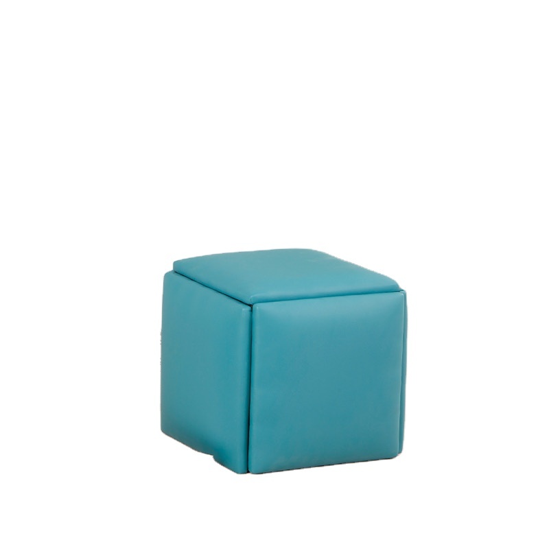 New Design Multipurpose Cube Stool Upholstered Footrest Leather Ottoman with Wheels Unique Space Saver 5 Seats Organized in 1