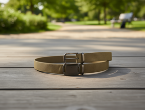 Cintura da Uomo in Tessuto a Coste con Fibbia in Ferro, 4.0cm x 125cm, Colore Kaki - Product Image 2