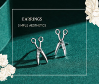 Nouvelle arrivée bijoux fins dames 925 boucles d'oreilles en argent zircon cubique personnalité à la mode ciseaux boucles d'oreilles pour les femmes