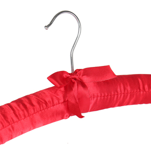 <strong>China</strong> <strong>Top</strong> <strong>Ten</strong> <strong>Selling</strong> <strong>Products</strong> Clothes Hanger Hotel Anti Slip Red Soft Fabric with Gold Hook Satin Padded Hangers - Product Image 4