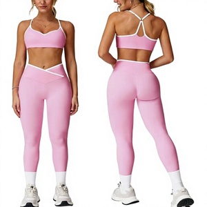 Conjuntos Deportivos para Mujer de 2 Piezas, Top Deportivo Corto con Bloques de Color y Tirantes, Sin Relleno, Sin Costuras, Leggings de Cintura Alta para Gimnasio, Yoga, Pilates - Product Image 4