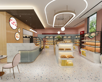 Maßgefertigtes schwarzes Metall-Bäckerei-Displayregal mit weißem Unterschrank, Brotregal, Glas-Dessertvitrine, Ladeneinrichtung