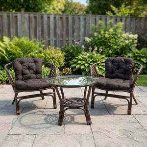 Rattan Garden Set <b>2</b> <b>Chairs</b> Glass <b>Table</b> <b>Outdoor</b> Furniture Scandinavian Design Eco-Friendly Comfortable Seating for <b>2</b> Hotel Villa - Product Image 4