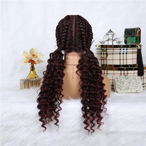 Pelucas Trenzadas <span class=keywords><strong>Africanas</strong></span> Populares <span class=keywords><strong>con</strong></span> Frente de Encaje, Sintéticas de 24 Pulgadas, Fibra Japonesa Premium, Puntas Rizadas, Pelucas Trenzadas <span class=keywords><strong>con</strong></span> Giro para Mujeres Negras - Product Image 3