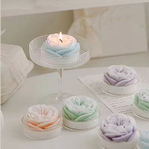Velas en Forma de Rosa con Base de Vidrio, Vela Artística Multicolor con Flores para Decoración Romántica de Bodas y Hogar - Product Image 1