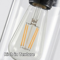 Luminaire de cuisine et salle à manger à 5 lumières LED noires longues avec abat-jour en verre, hauteur réglable, E26