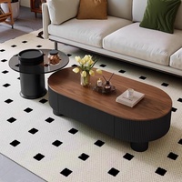 Nouvelle table basse ovale de style chinois, moderne du milieu du siècle, plateau en bois massif, luxe léger, mobilier de salon minimaliste