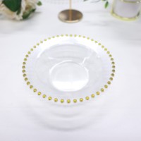 Bols à dîner jetables en plastique transparent/blanc et or, assiettes de fête fantaisie robustes