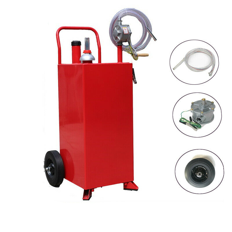 Red Portable Fuel Transfer Gas Can Caddy Storage 30 Gallon Gasoline Tank with Wheels