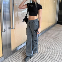 Produsen Jeans Logo Kustom Celana Jeans Cargo Wanita Fashion Streetwear Celana Jeans Denim Berkualitas Tinggi untuk Wanita