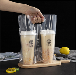 Biodegradable Plastic Bags Biodegradable Single Double Cup Milk Tea Plastic Bag HDPE Transparent Coffee Soy Milk Tea Bag Custom